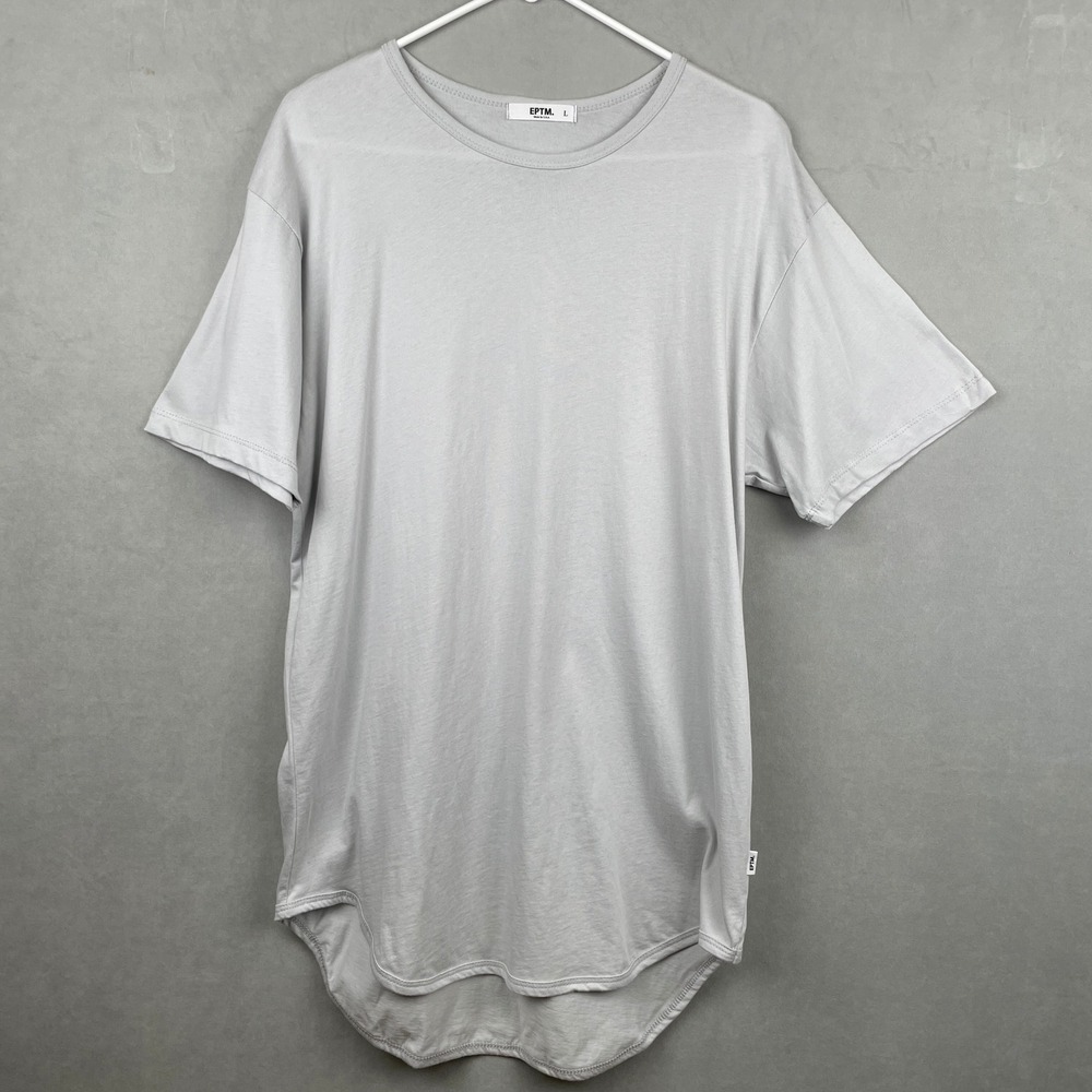 EPTM Mens Longline Scallop Hem T-Shirt Light Grey Made in USA Style 4404 Large
